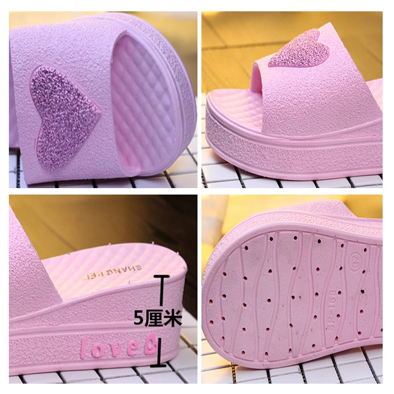 

Purple Cute New Korean Version Platform Wedge House Slippers Bathroom Non-Slip Shoes 2020 Fashion Elegant Open Toe Womans Shoes