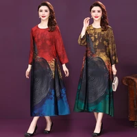 2021 new style printed femme robe dresses green yellow blue patchwork fashion loose women clothes plus size 4xl middel aged mom