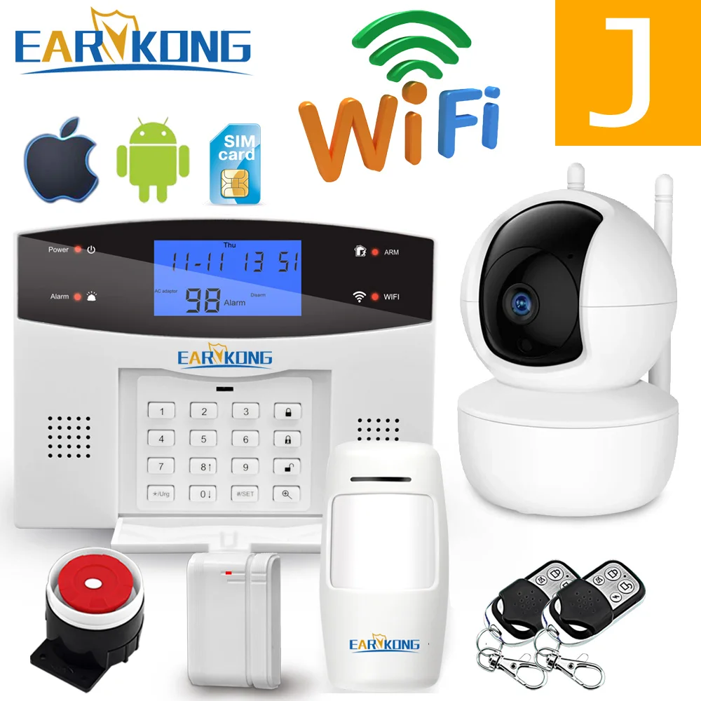 J Wifi GSM PSTN сигнализация Беспроводная и Проводная детекторы сигнализация Умный дом релейный выход приложение английский/русский/испанский/Франция/Итальянский - Цвет: J