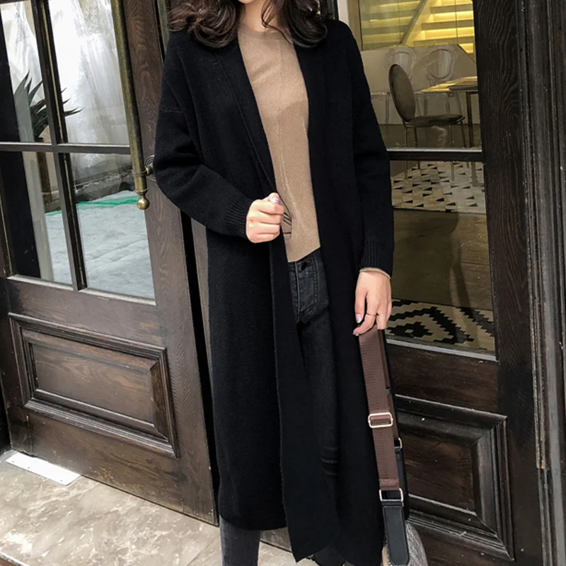 

2020 Korean Style Women Long Cardigan Autumn Winter Knitted Casual Ladies Long Sleeve Sweater cardigan feminino