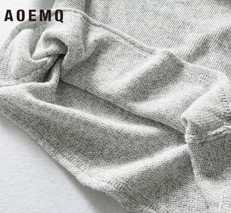 AOEMQ Fashion Sweater Gray Solid Color Men Pullovers Sweaters O-Neck Collar Homewear Casual Winter Men's Clothing | Женская одежда