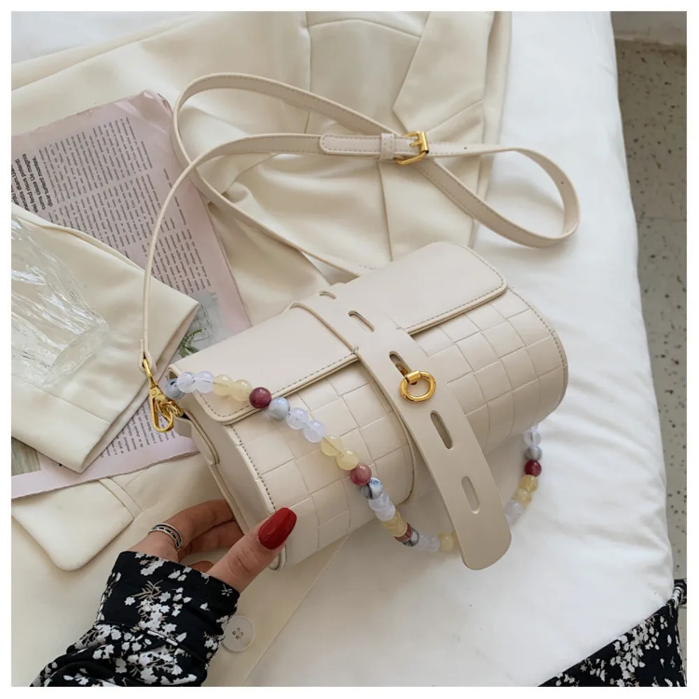 

Female Bag 2021 New One Shoulder Messenger Bags Popular Pearl Chain Lock Cylinder Bag Fashion Leisure Shoulder Bags