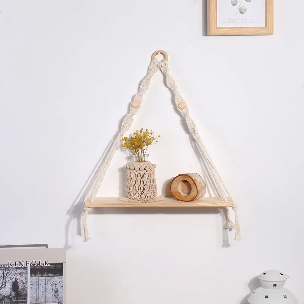 

1pc Macrame Wall Shelf Nordic Style Storage Shelf Woven Wall Hanger Organizer