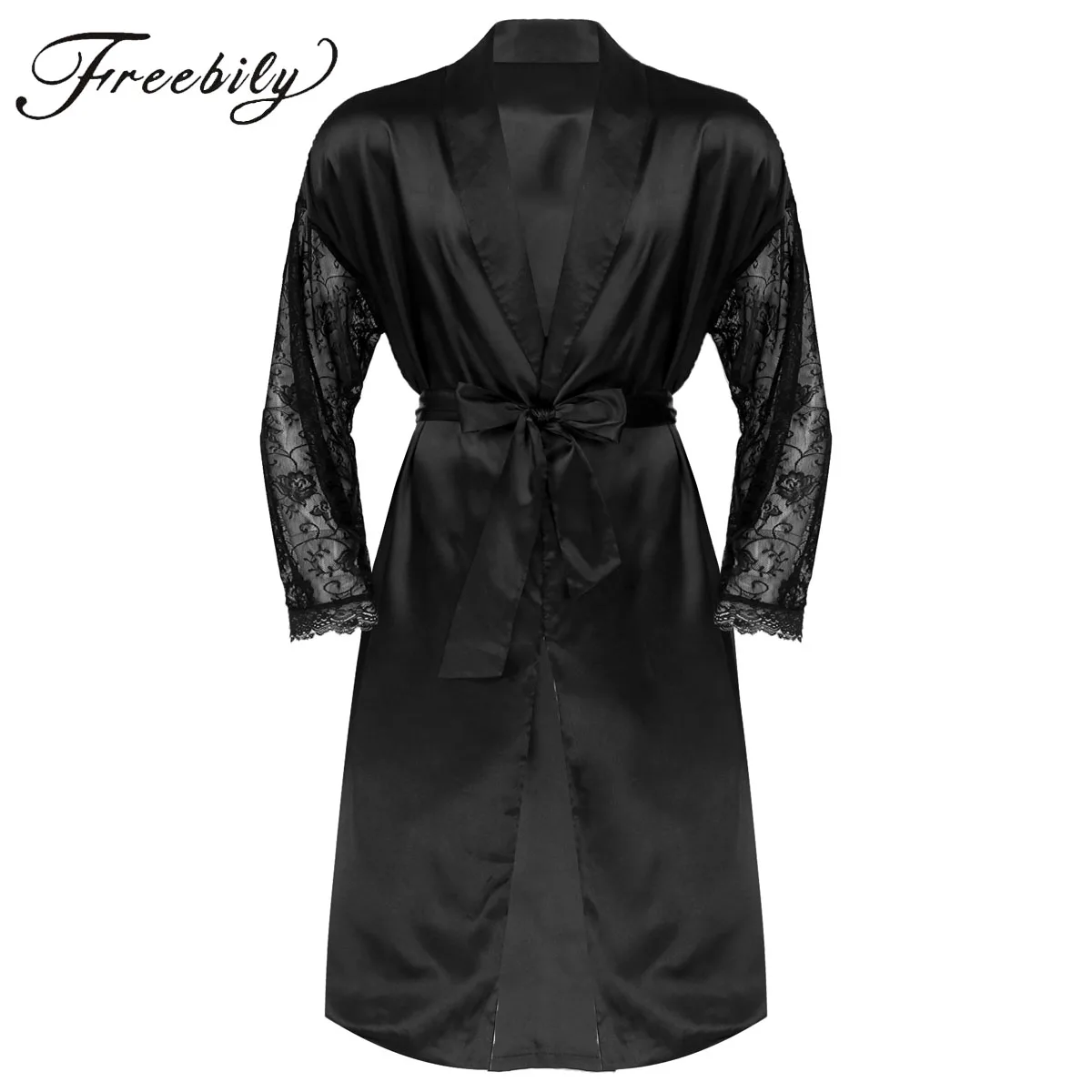 Халат-кимоно Мужской Атласный с цветочным кружевом Шелковый банный халат