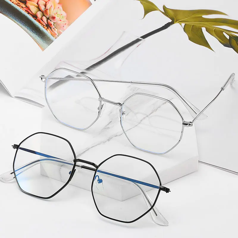 

Men Vintage Anti Blue Light Hexagon Glasses Frame Women Lens Myopia Optical Mirror Simple Metal Anti-blue Clear Eyewear Frames
