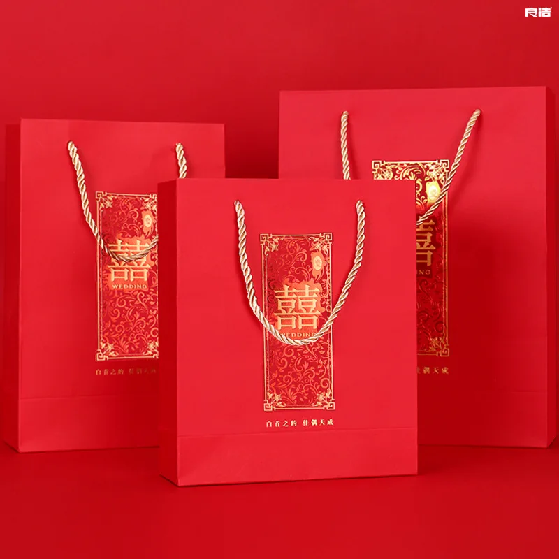 

10/20pcs Chinese Red Festive Wedding Party Favors Gift Bag wedding gifts for guests bronzing tote bag подарки на новый год 2022
