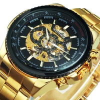 winner brand luxury design skeleton watch men automatic mechanical watches gold steel strap classic dress military wrist watches