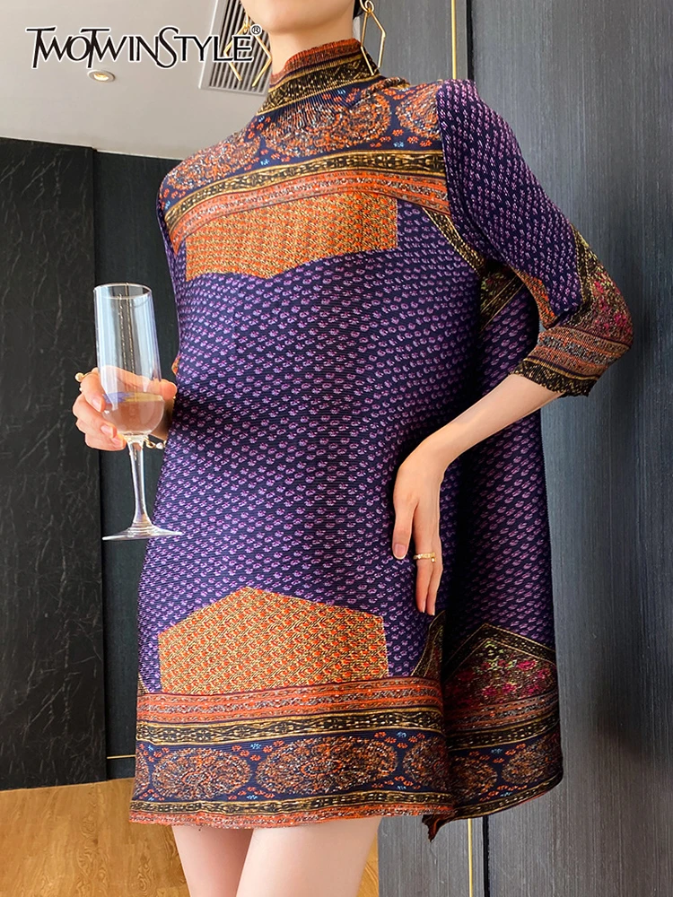 

Женское винтажное мини-платье TWOTWINSTYLE, Осеннее, белое мини-платье трапециевидной формы с высоким воротником, рукавами три четверти и высокой...