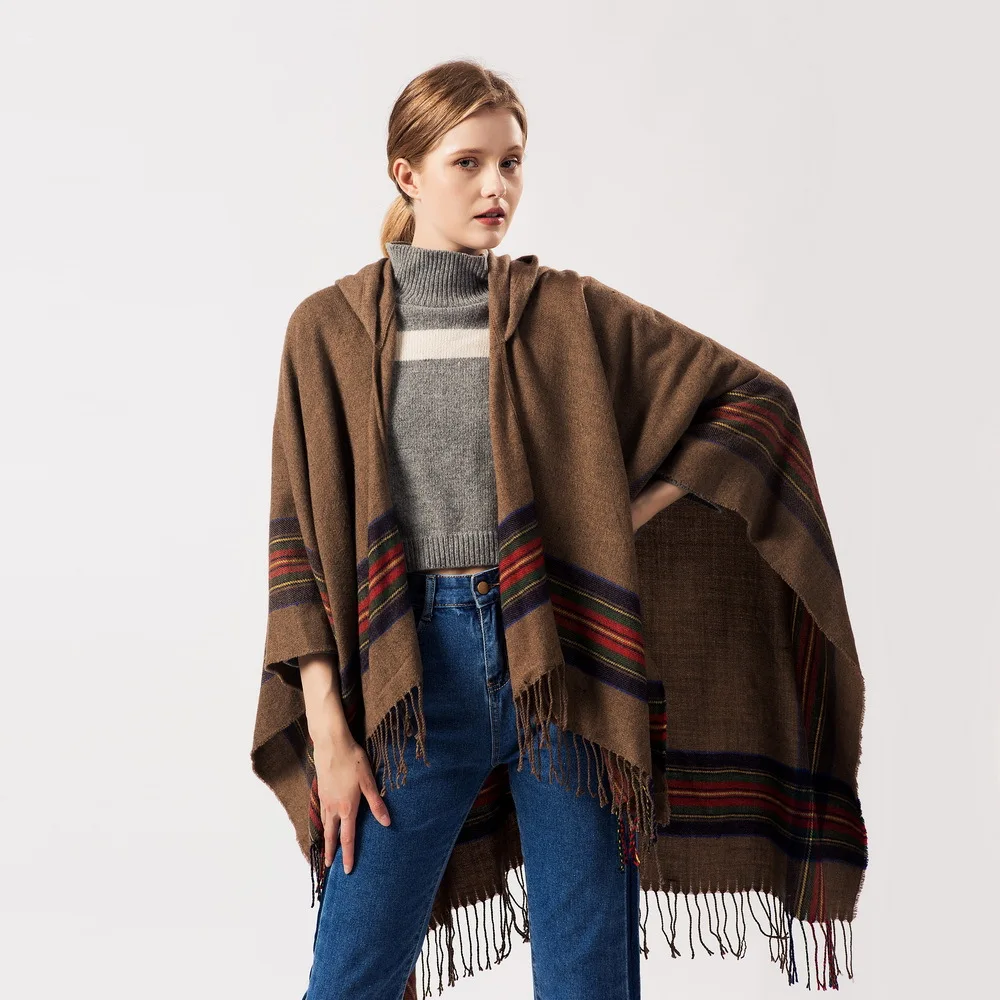 

Thicken Tassels Cashmere Pashmina Women Print Plaid Cape Ethnic Style Cloak Poncho Warm Scarves Big Size Shawls Outdoor Mufflem