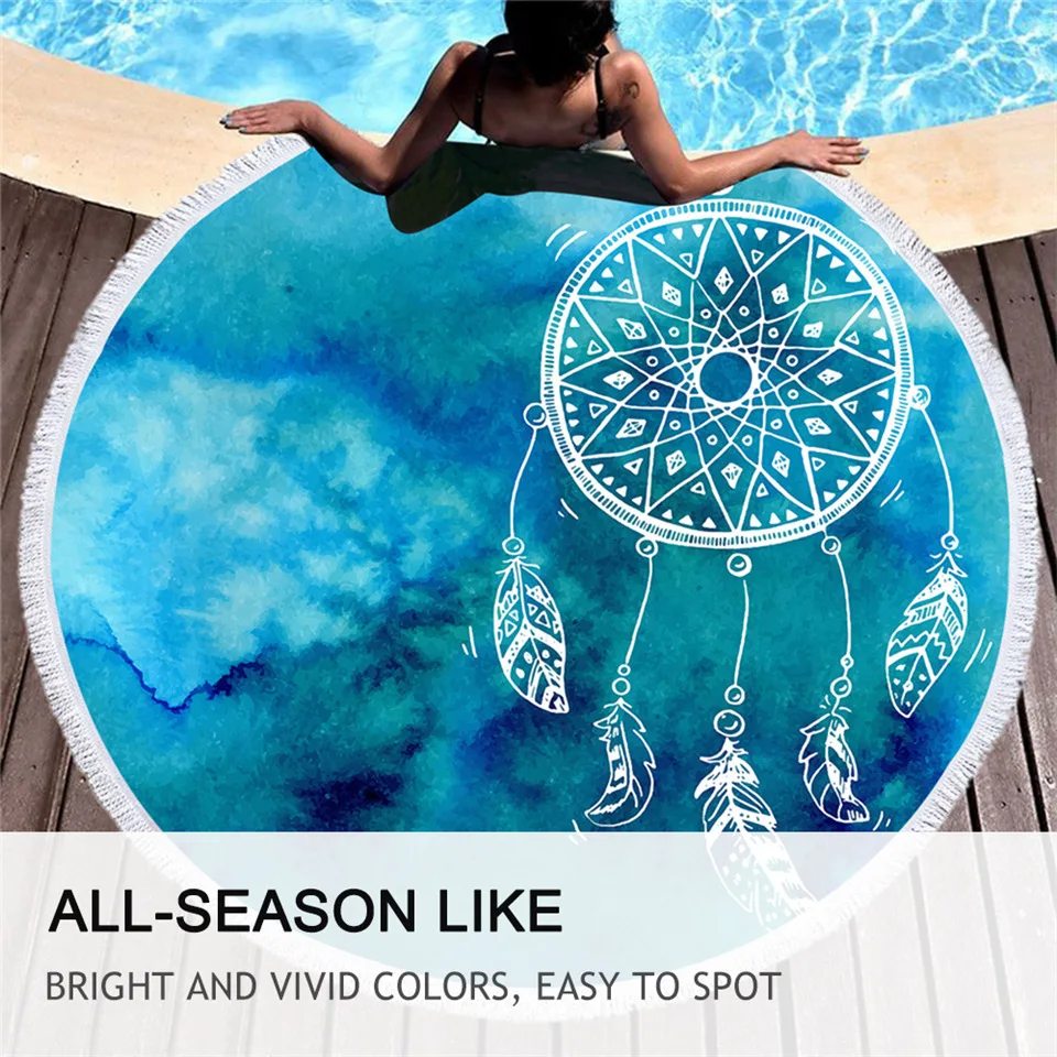 Постельное белье Outlet Ловец снов круглое пляжное полотенце розовый и синий с