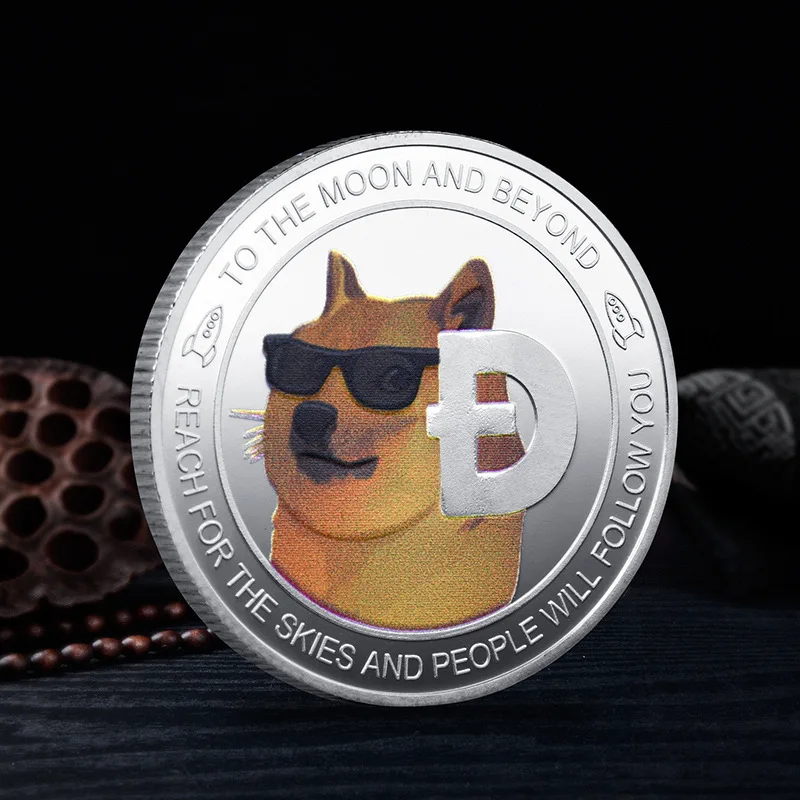 Коллекционная сувенирная монета Dogecoin с золотым и серебряным покрытием к Луне за