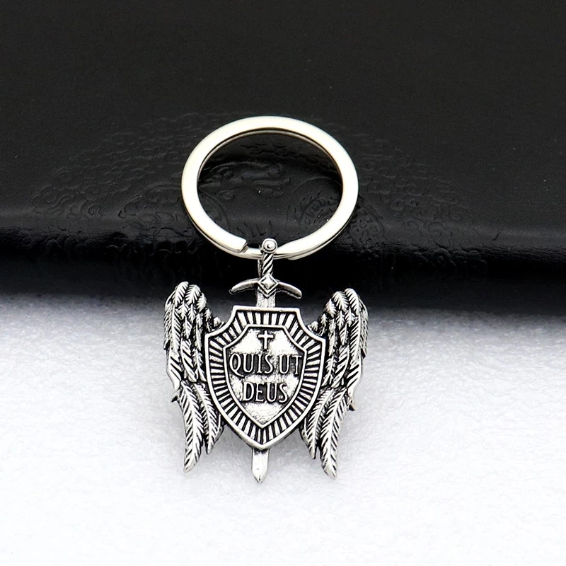 

Catholic Christian Father Angel Wing Shield Sword Retro Necklace Jewelry Pendant Key Chain Pendant Key Chain