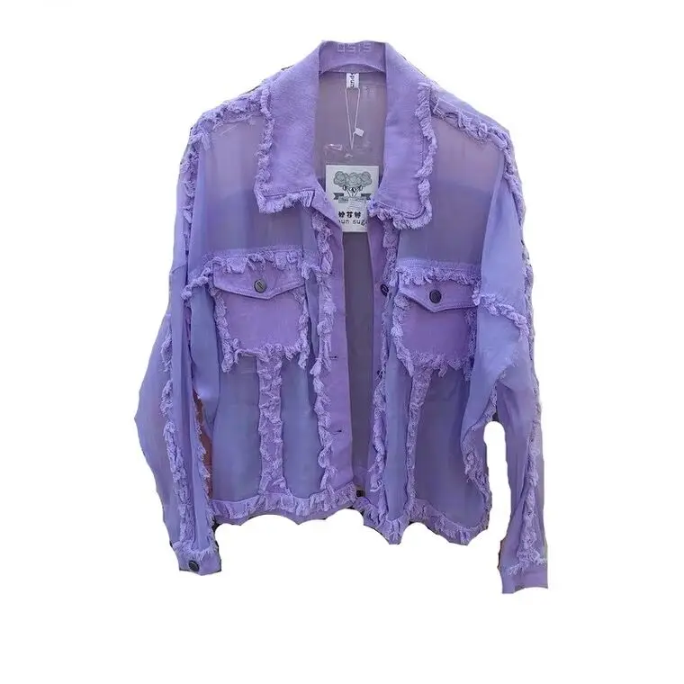 Куртка женская джинсовая с отложным воротником шифоновая свободная