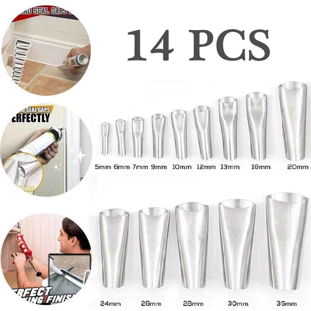 

14PCS Stainless Steel Caulk Nozzle Applicator Caulking Finisher Glue Silicone Sealant Finishing Tool Bathroom Sink Joint