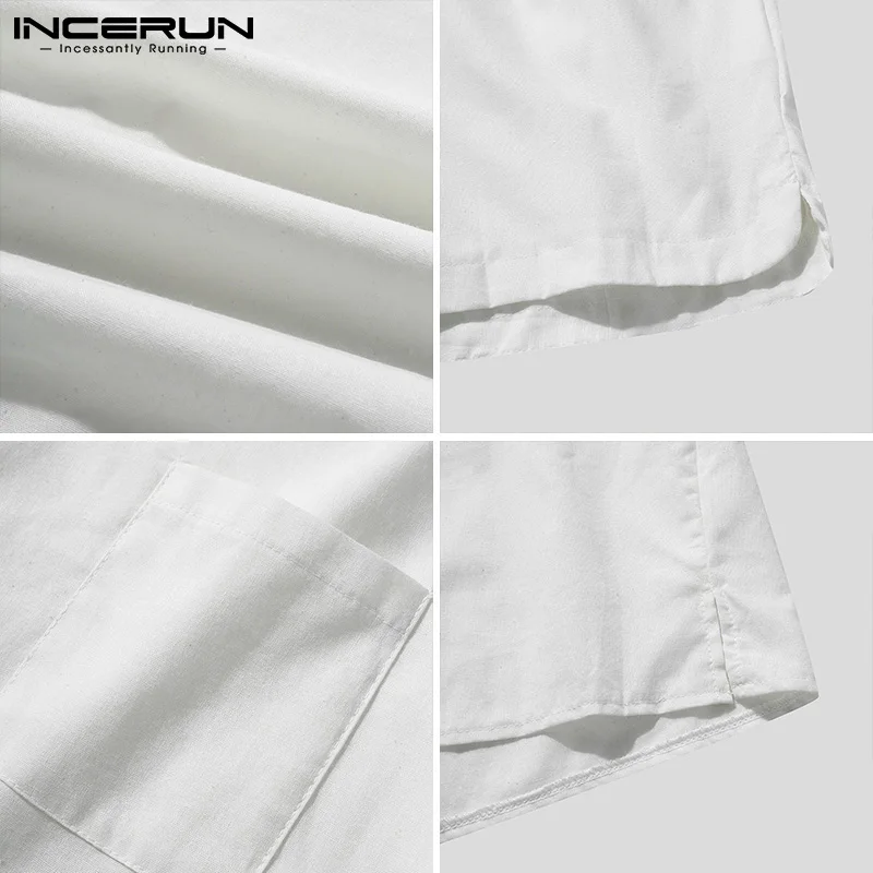 

Summer Men Sets Cotton Solid Color 2021 Short Sleeve Shirt Elastic Waist Shorts Breathable Streetwear Men Casual Suits INCERUN