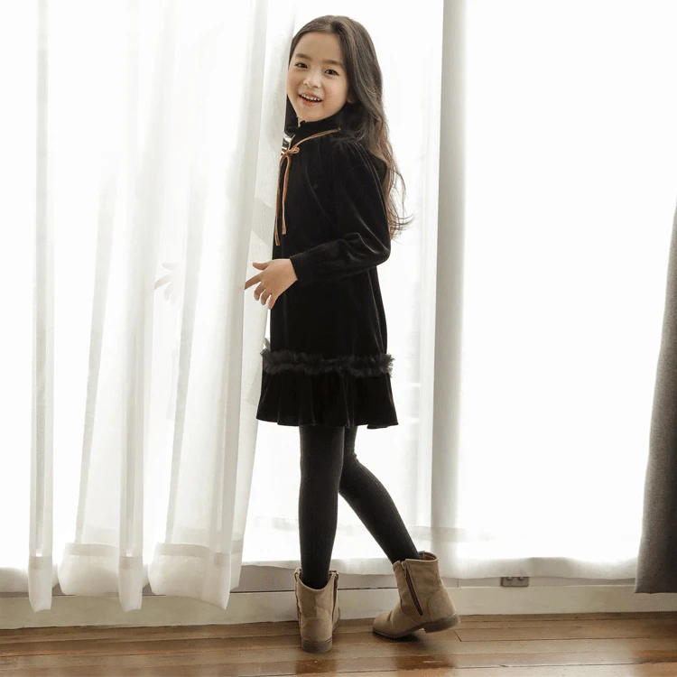 Осеннее бархатное платье с длинным рукавом для девочек-подростков Корейская