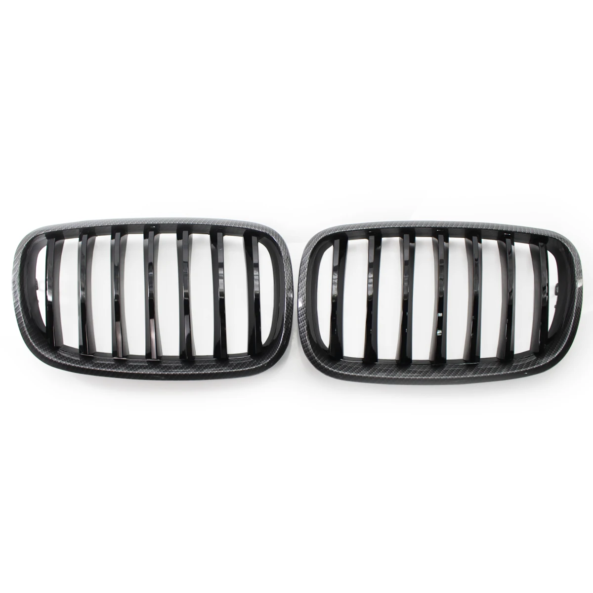 

For BMW X5 X6 E70 E71 2007-2013 Carbon Frame Glossy Black Slat Grill Car Grille