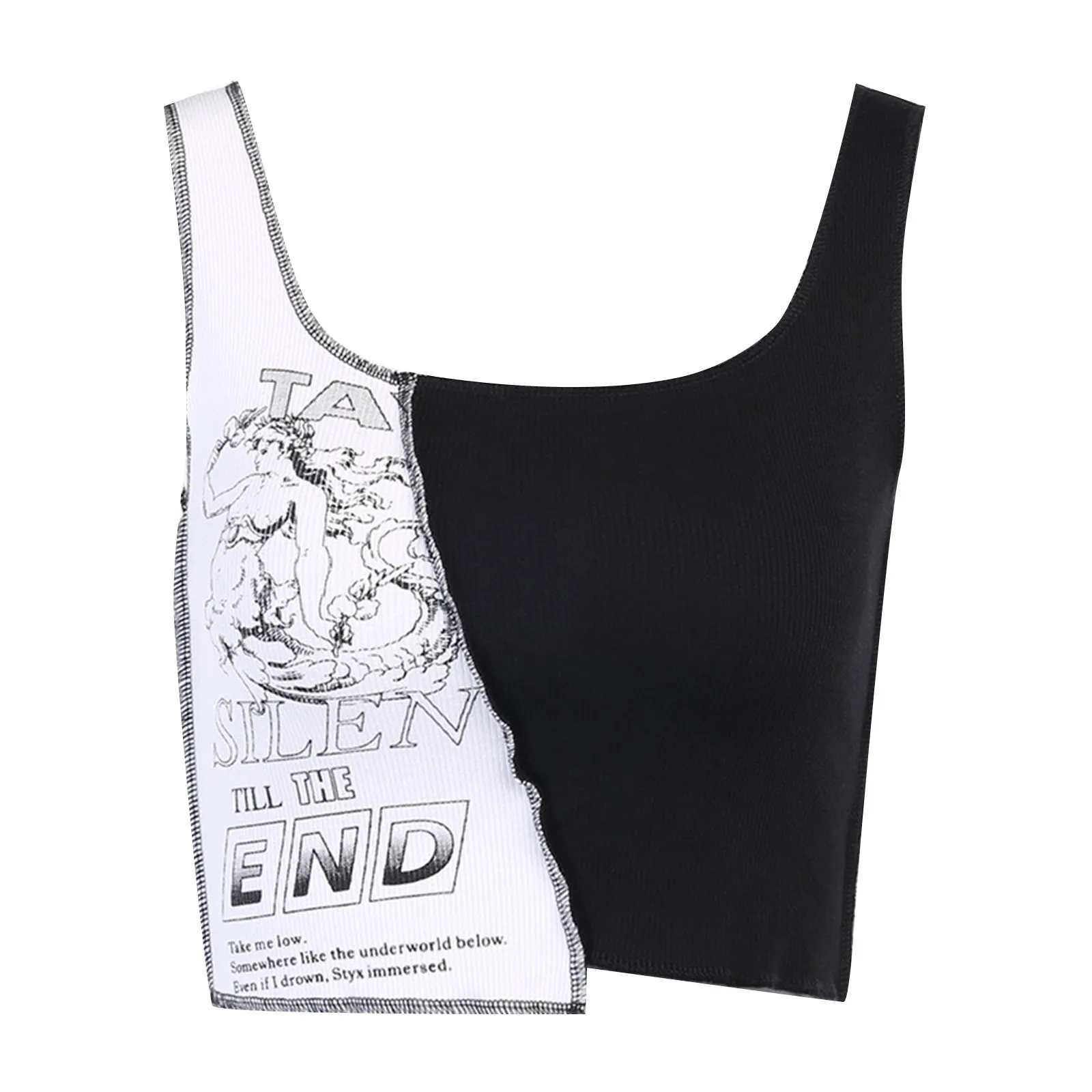 

Women Summer Vest Sleeveless Patchwork Painting Print T-shirt Hip Hop Camis Basic Tube Ladies Casual Top Shirt Dance Clubwear