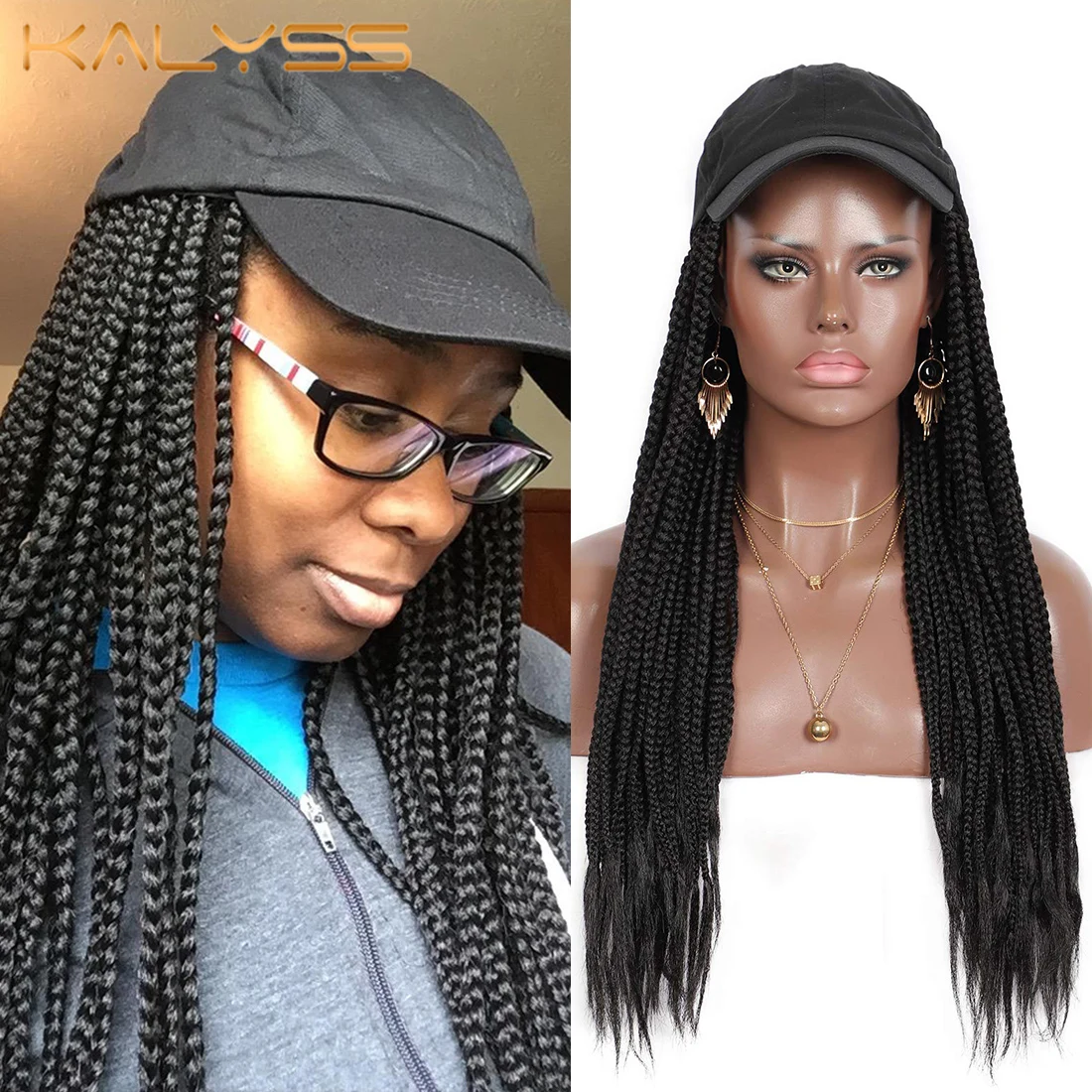 Kalyss 20'' Baseball Cap Braided Box Braids Wigs For Black Women Synthetic Braid Hair Extension with Adjustable Hat