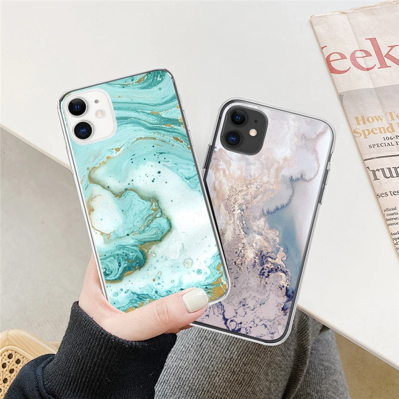 Fashion Marble Pattern Phone Case For iPhone 13 12 11 14 Pro Max 7 8 6 6S Plus X XR XS Max 12 Mini 5 5S SE Cute Soft TPU Cover
