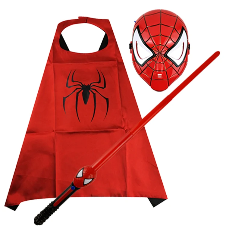 Красный Набор, Супергерой, вечерние, светодиодный звуковой светильник, Человек-паук, маска, щит, меч, перчатка в виде игрушки, Launcher, ПВХ, Человек-паук, фигурка, Coplay - Цвет: Красный
