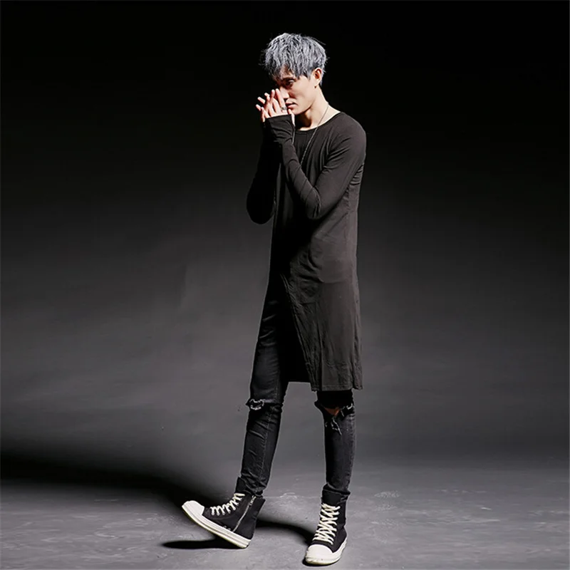 Мужские необычного дизайна длинная футболка для ночного клуба в стиле панк хип