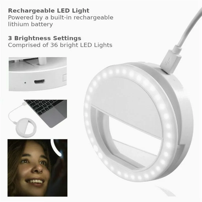 Кольцевой светильник для фотокамеры лампа с Usb зарядкой и зажимом селфи