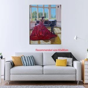 5d Diamond Painting New Arrival"Painting of Woman in Red Dress Playing Piano"Embroidery Cross Stitch Portrait Bedroom Home Decor