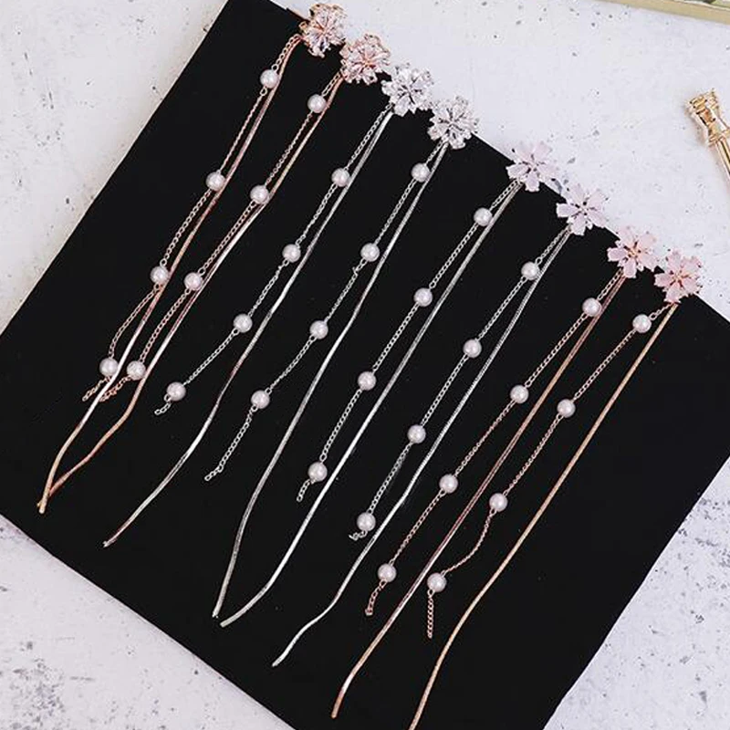 Temperament flower earrings pearl Korean style tassel pendant long personality cold and versatile female | Украшения и аксессуары