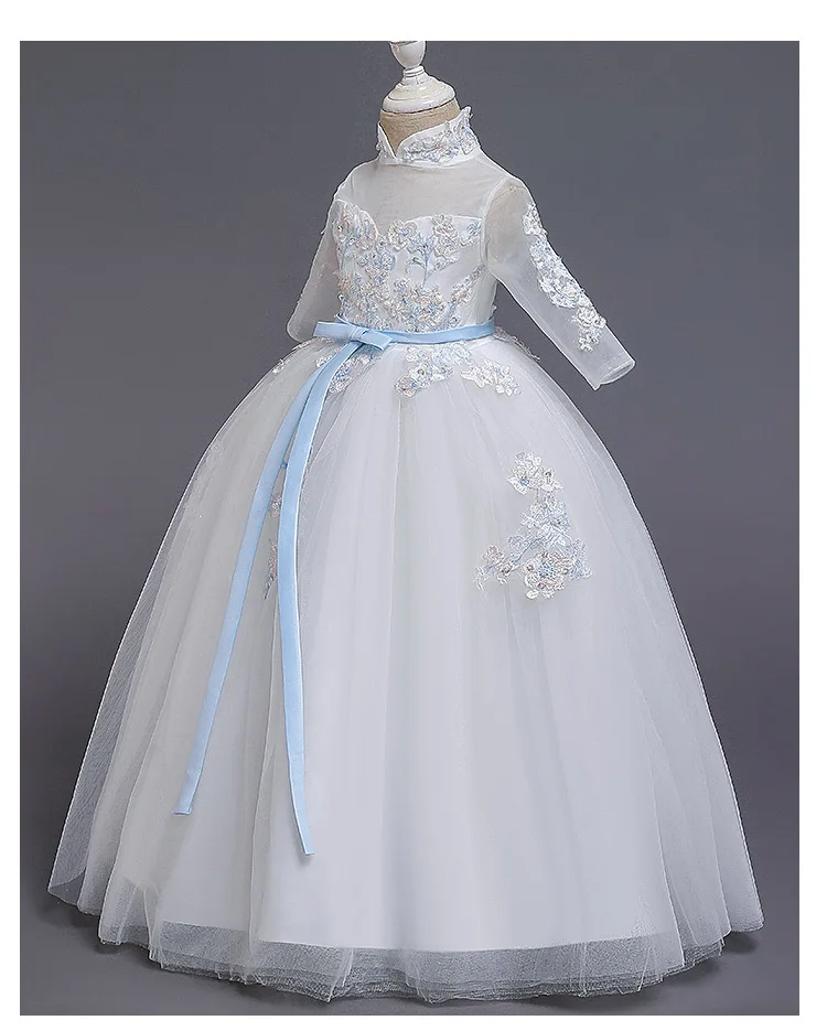 Кружевное платье с вышивкой и аппликацией маленькое свадебное принцессы высоким