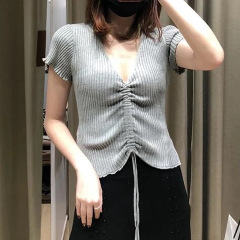 

Женские трикотажные топы с коротким рукавом, лето 2021