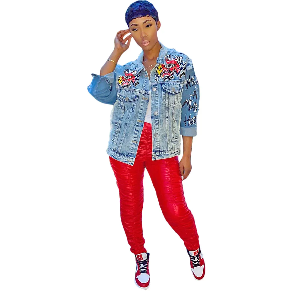 Джинсовая куртка в стиле Харадзюку Повседневная Уличная одежда из денима с