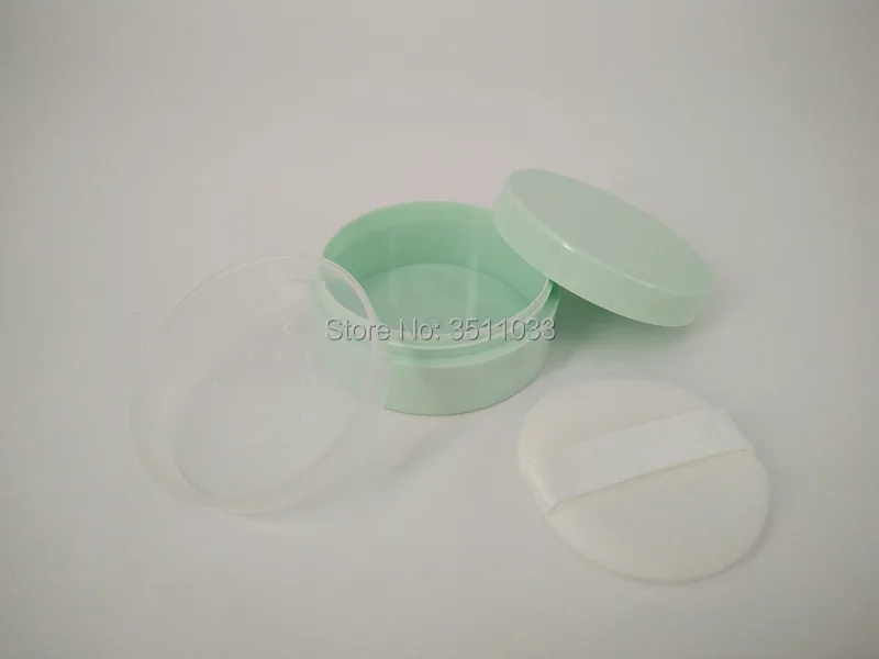 Пустая зеленая банка для пудры 30 г мл с ситечком косметическая пластиковая пудра