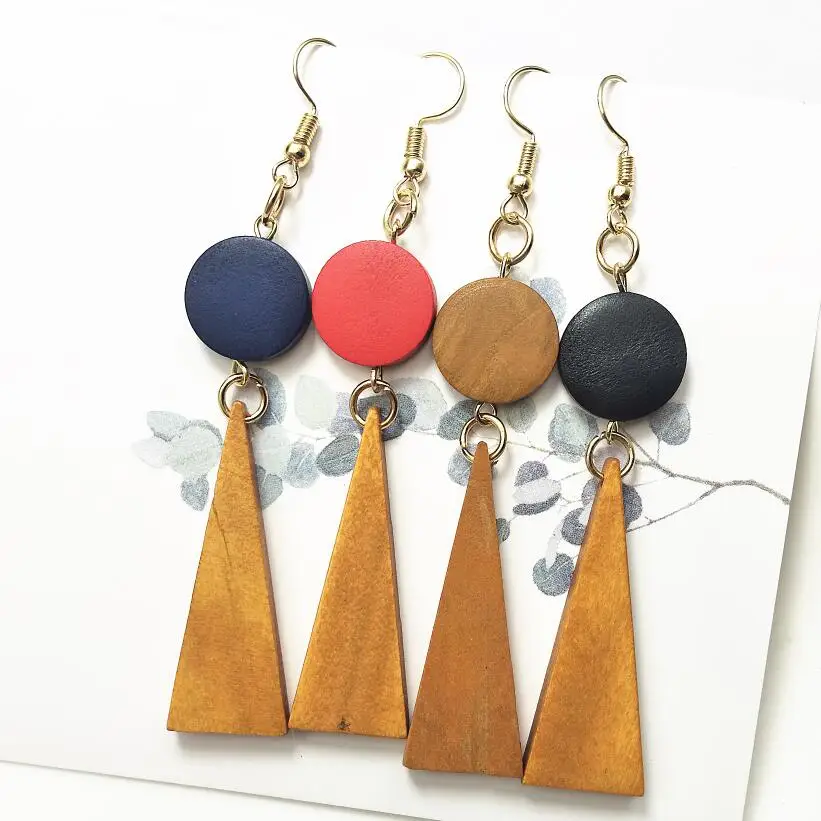 2019 деревянные круглые серьги для женщин в Корейском стиле|Серьги-подвески| |