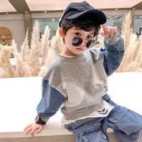 casual kids clothes 2pcs suit cool baby boys denim patchwork long sleeve pullover shirtpants spring autumn children clothing