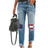 basic jeans ripped cropped denim ladies pants soft harem women straight all match high waist femme hole vintage trousers 6209