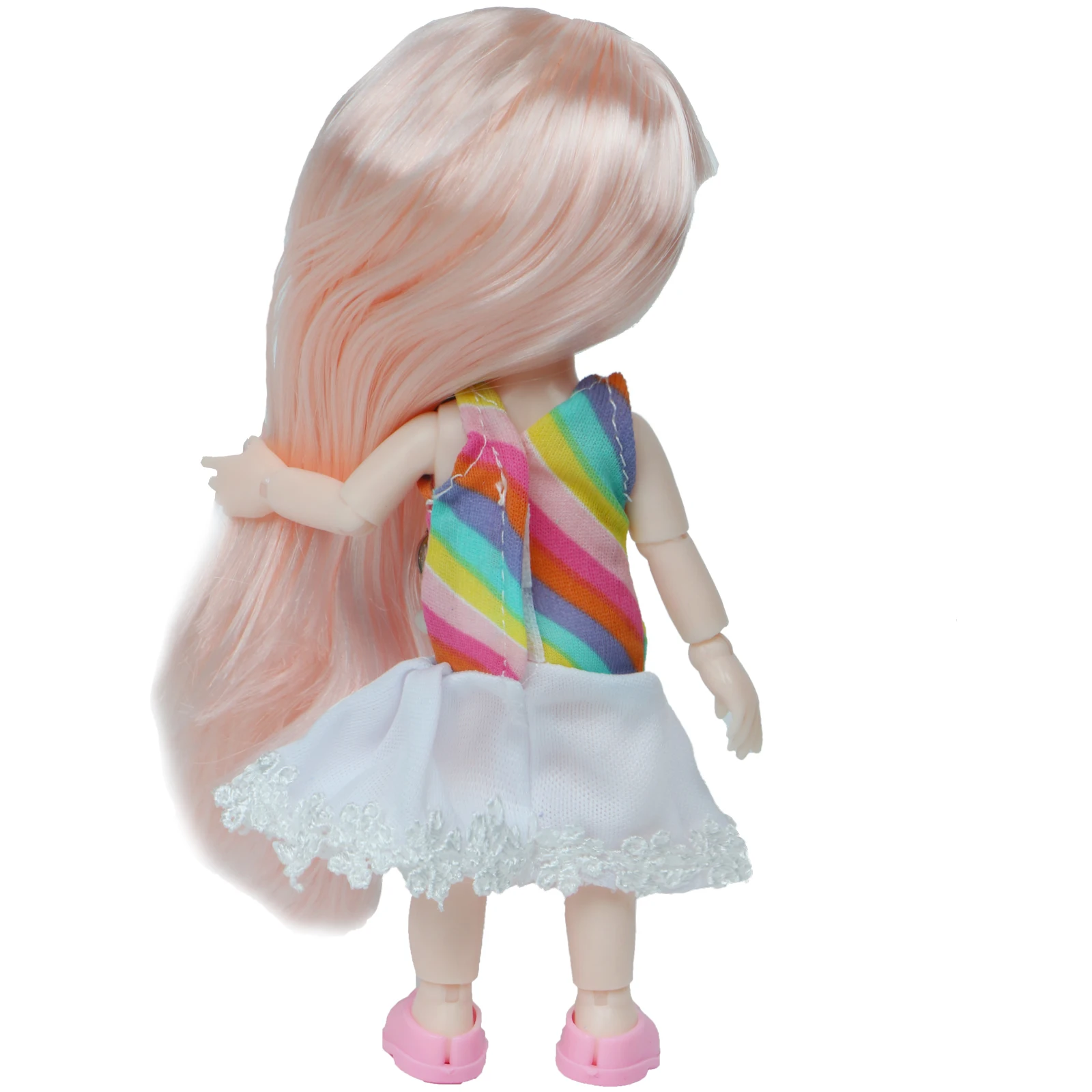 Кукла шарнирная 16 см 13 подвижных шарниров без одежды с розовыми волосами