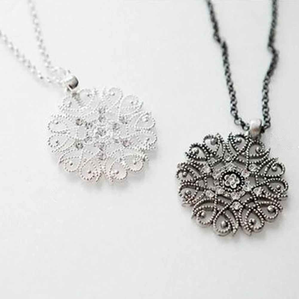 Богемное женское ожерелье Ретро стиль полый цветок кулон на свитер стразы