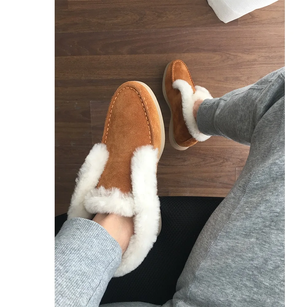 

Ankle boots cow-suede-leather boots natural-fur Warm winter boots Slip-on snow boots for women