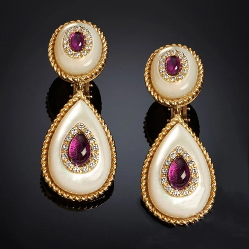 

Hot Sale Classic Round Zircon Water Drop Earrings For Women Vintage Color Contrast Party Accessories Fashion Jewelry