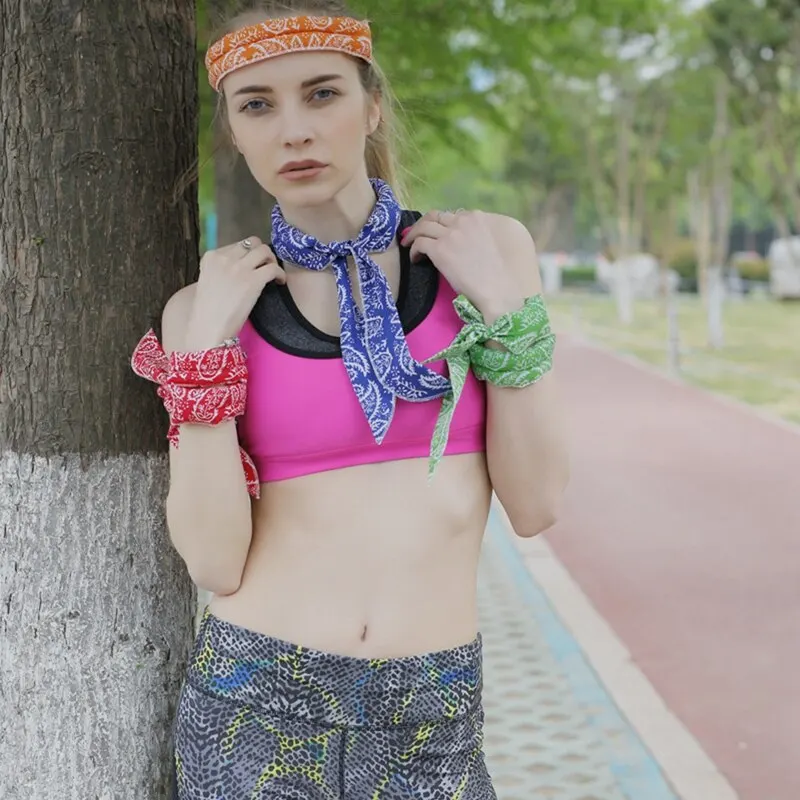 

Ice Towel Headband Pet Outdoor Ice Belt Sports Heat-relief Hairband Ice Cool Towel-polyester Cotton 5 Color Leaves 5*100cm 1pc