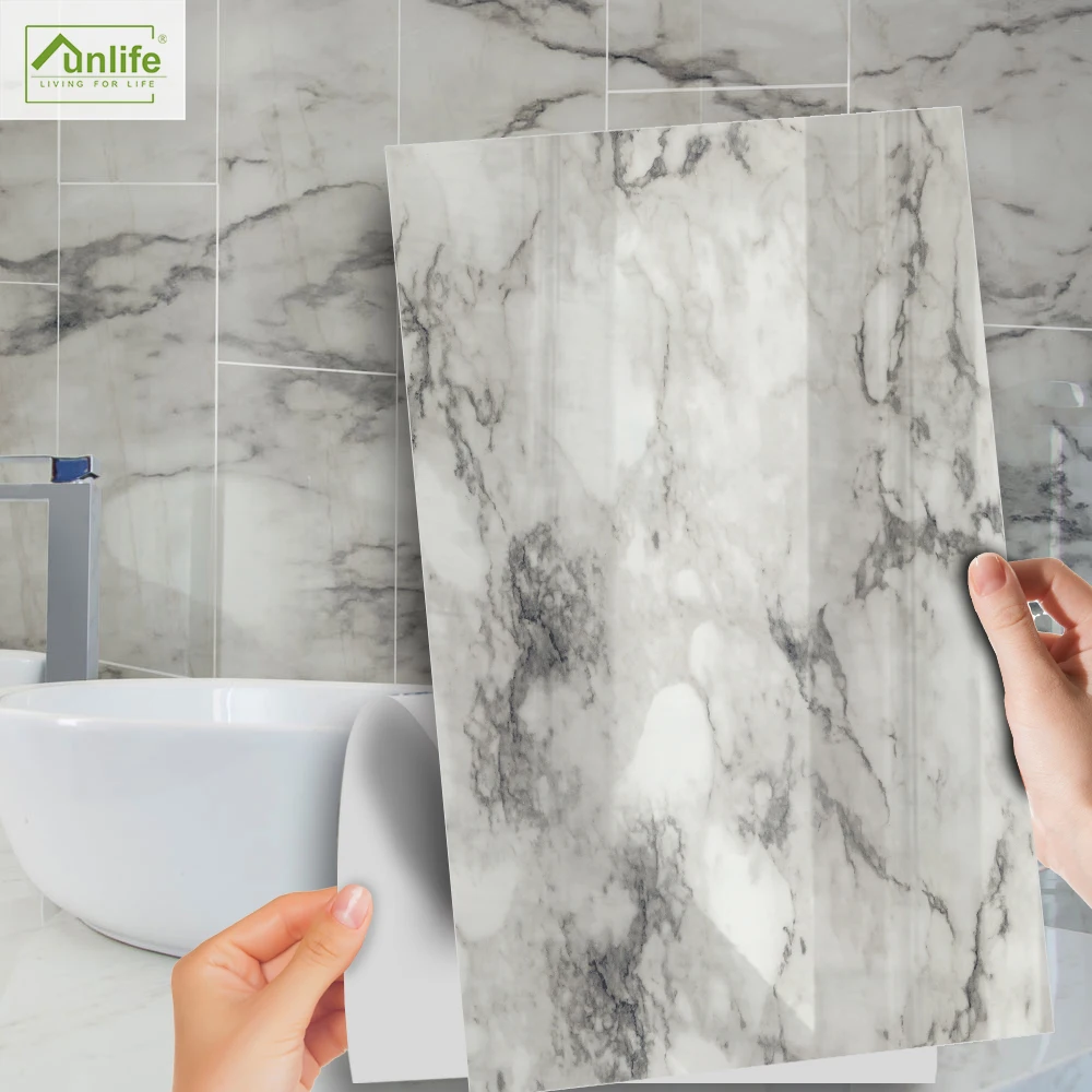 

Funlife[R] NOUVELLE MAISON SERIES[TM] 30x60cm Italian White Marble Self-adhesive PVC DIY Tile Sticker For Kitchen Bathroom Decor