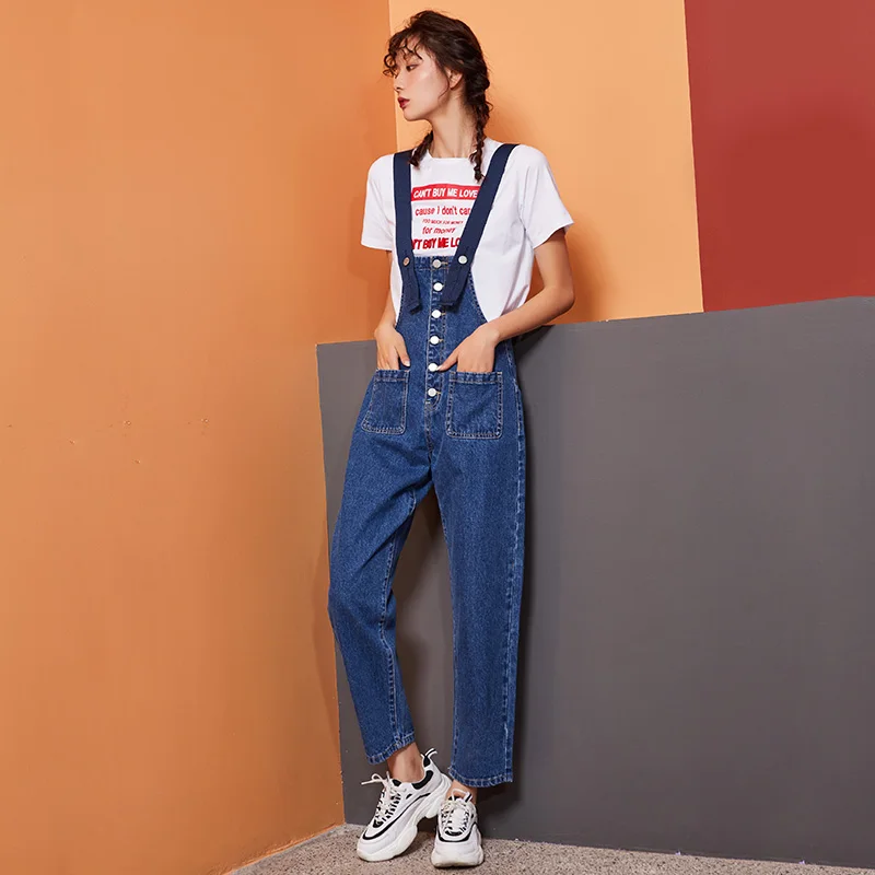 Женские молодежные джинсы-капри LEIJIJEANS, стильные темно-синие свободные джинсы с лямками, повседневная модель 9145 большого размера