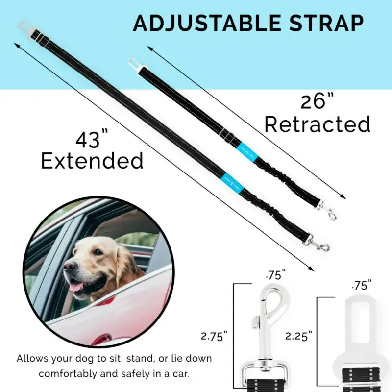 

Dog Seat Belt Leash Pet Seatbelt Car ELASTIC Safety Adjustable Harness 2 Pack