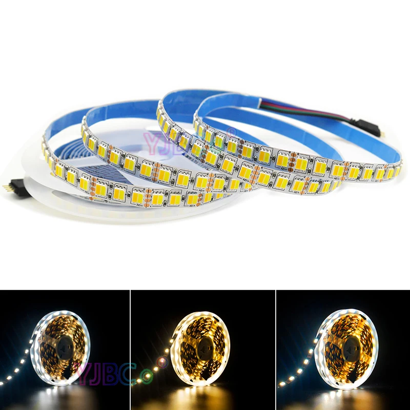 

12V 5m Double Color 2 in 1 LED Strip Light 60LEDs/M 120leds/m 5050 SMD CCT Flexible LED lamp Tape White+Warm white,White PCB