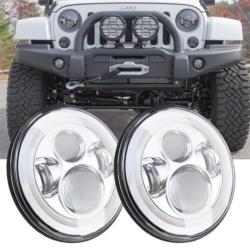 7-дюймовый круглый светодиодный налобный фонарь для 97-15 Wrangler с Halo Angel Eye и 2 шт.