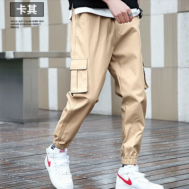 

HOUZHOU Black Cargo Pants Men Joggers Plus Size Cargo Trousers for Men Khaki Casual Oversize Pants for Men Pockets Korean Style