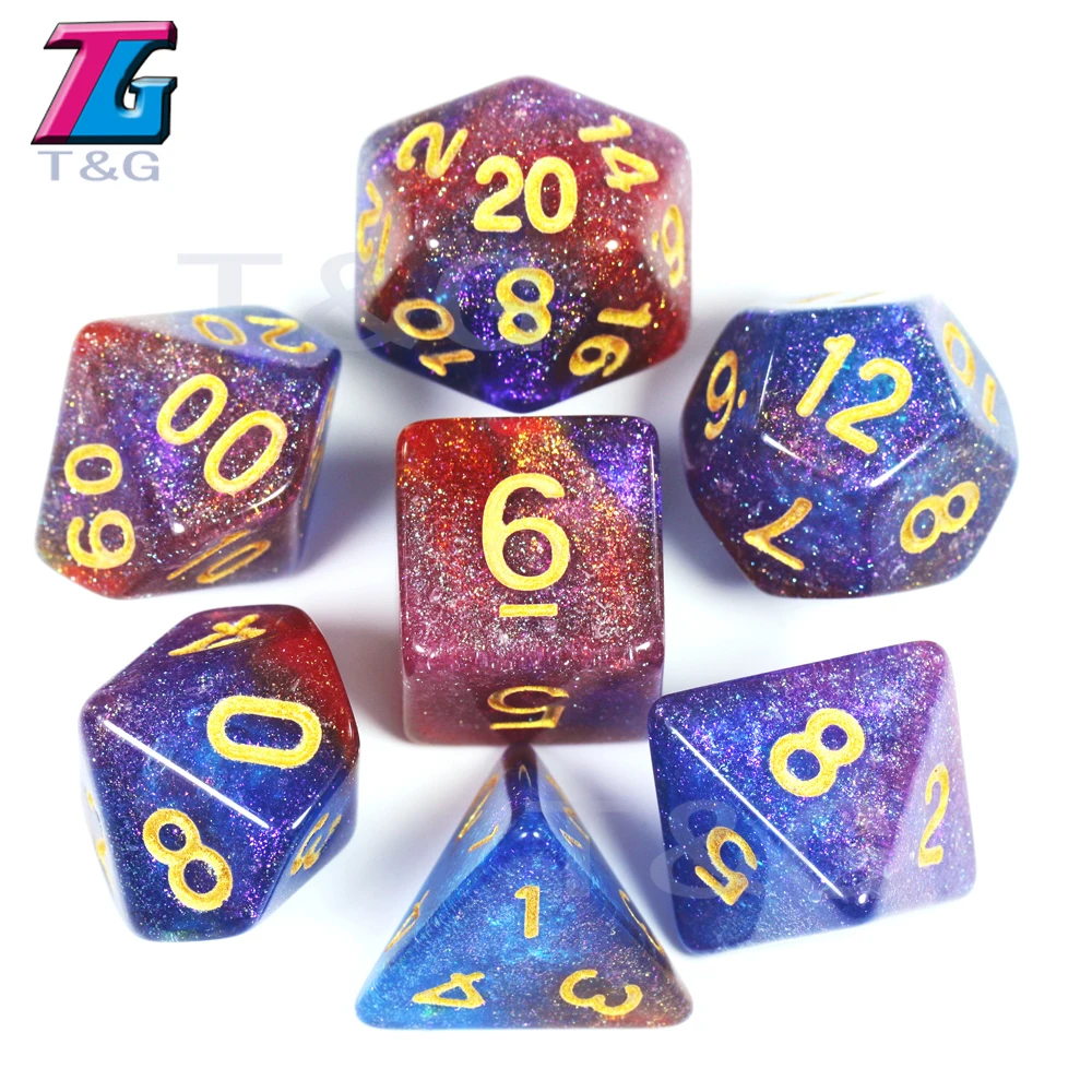 Новые красочные Вселенной Galaxy кости с цифрами 7 шт./компл. D4-D20 с кости сумка DND RPG подарок игрушки Настольные игры D& D подарок на день рождения