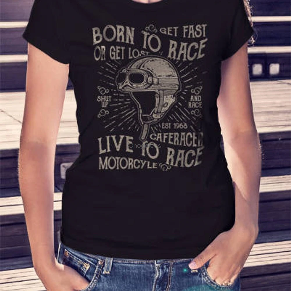 Женская Черная Футболка Born To Race футболка для Кафе Racer мотоцикла женская с