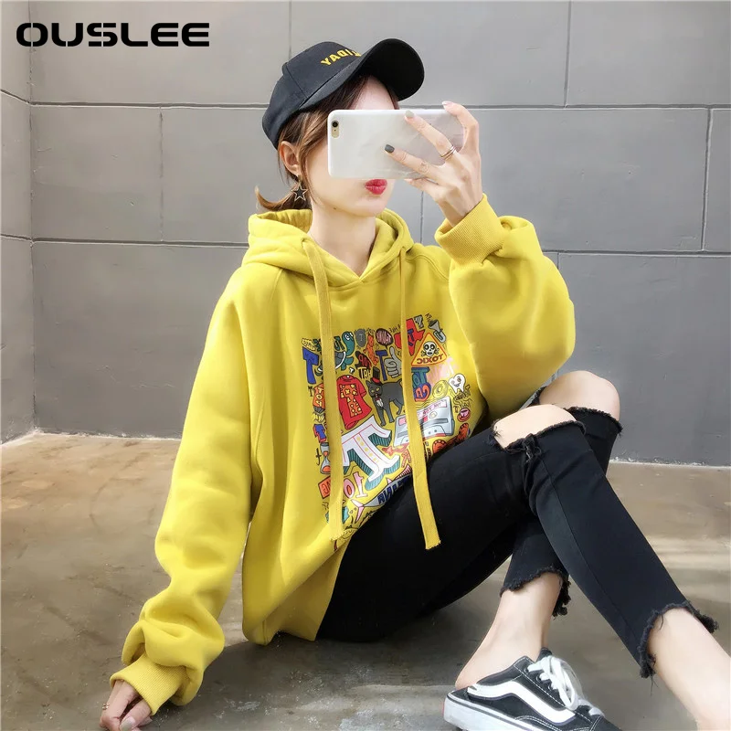 Женская толстовка с капюшоном OUSLEE Повседневная Свободная Толстовка длинным